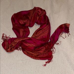 SHIVANI Women’s Silk Scarf Red Gold with Fringe Paisley Heritage Old Money